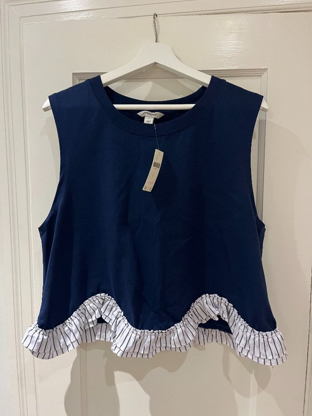 NWT Maeve navy blue ruffle hem top